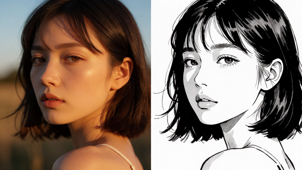 Photoreal to illustration in one model